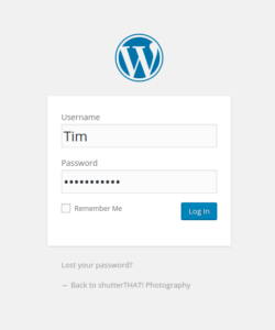 Wordpress login screen example